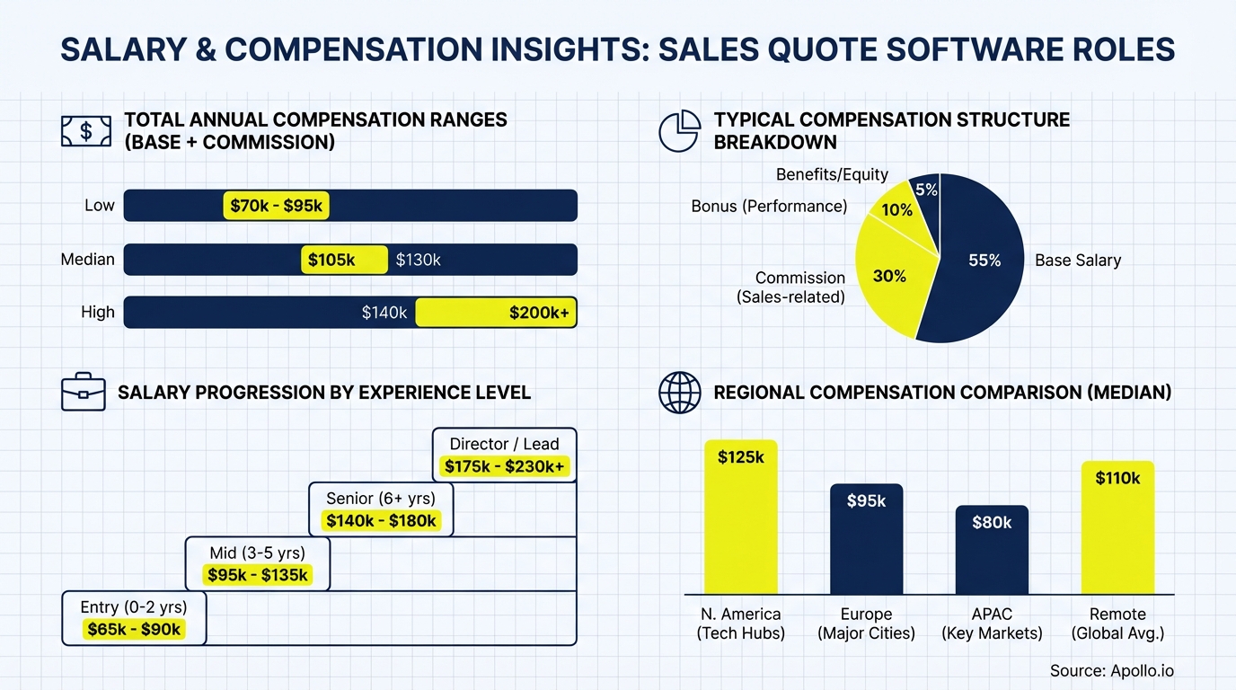 Infographic showing sales professional salary ranges and compensation breakdown by experience level