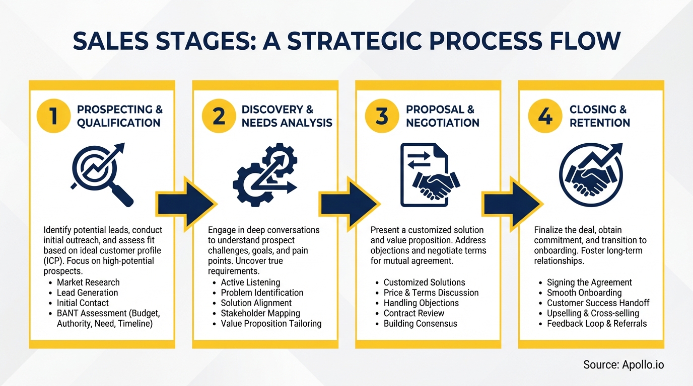 Infographic summarizing key sales strategy with actionable steps