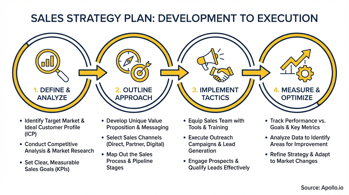 Infographic summarizing key sales strategy with actionable steps