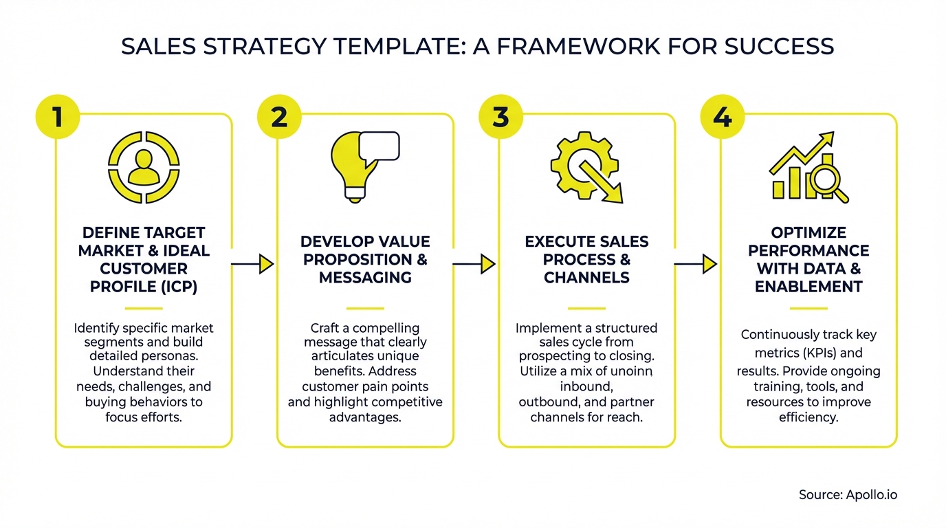 Infographic summarizing key sales strategy with actionable steps