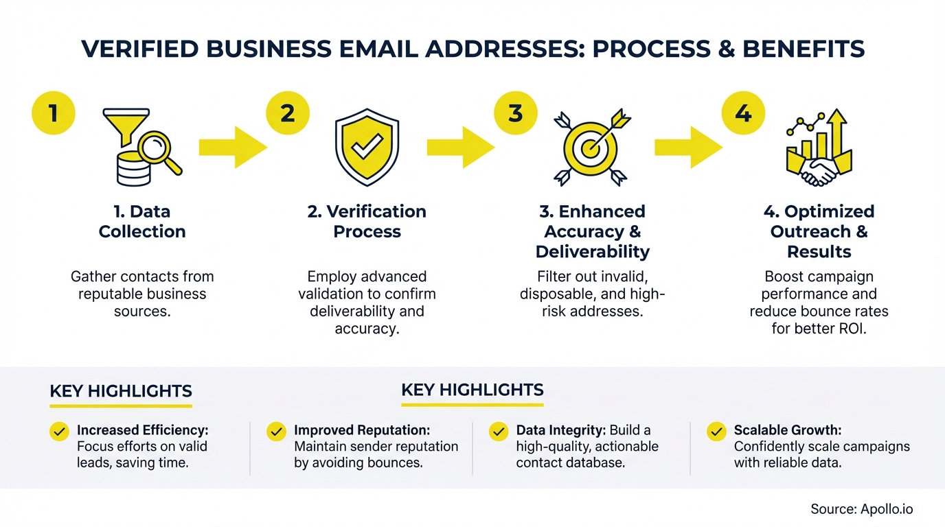 verified business email addresses infographic — key steps and actionable takeaways