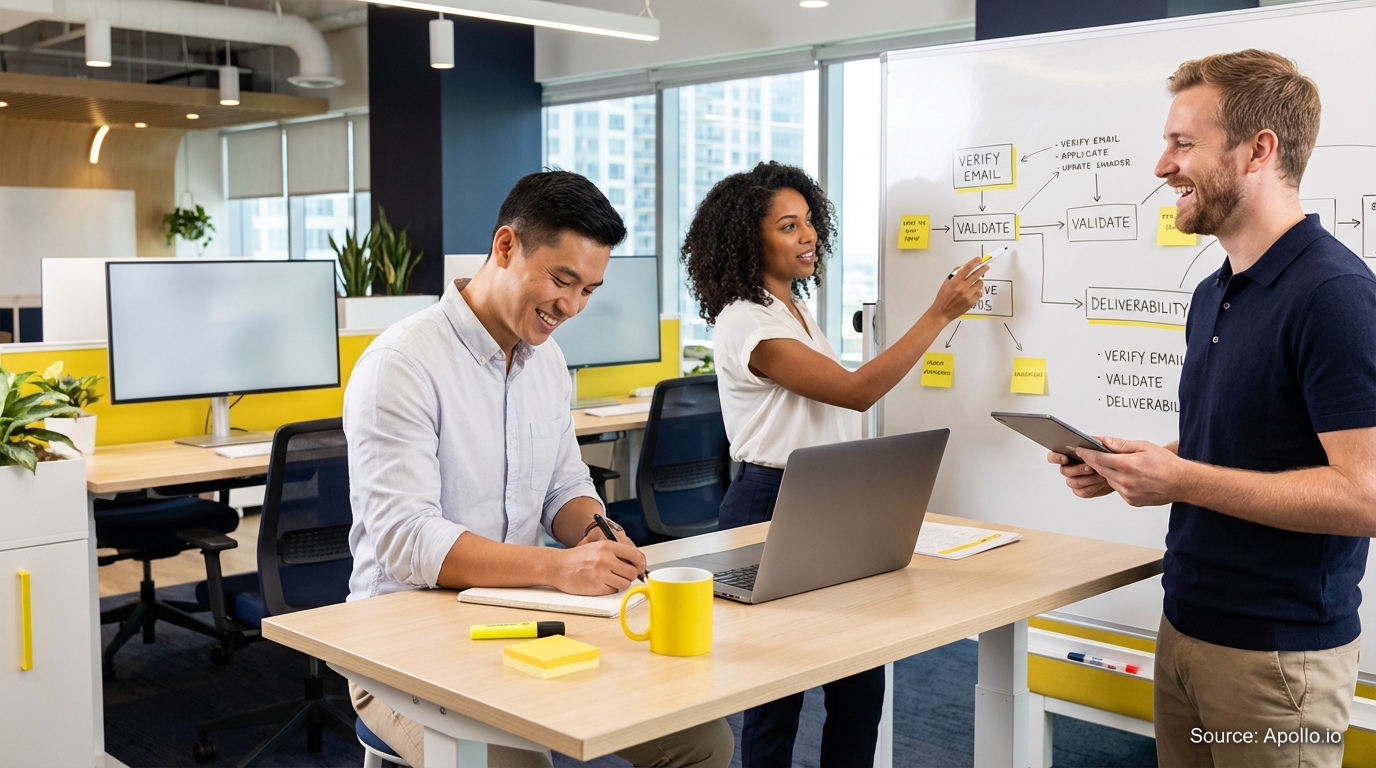 Professional researching leads on laptop at a clean desk planning outreach campaigns