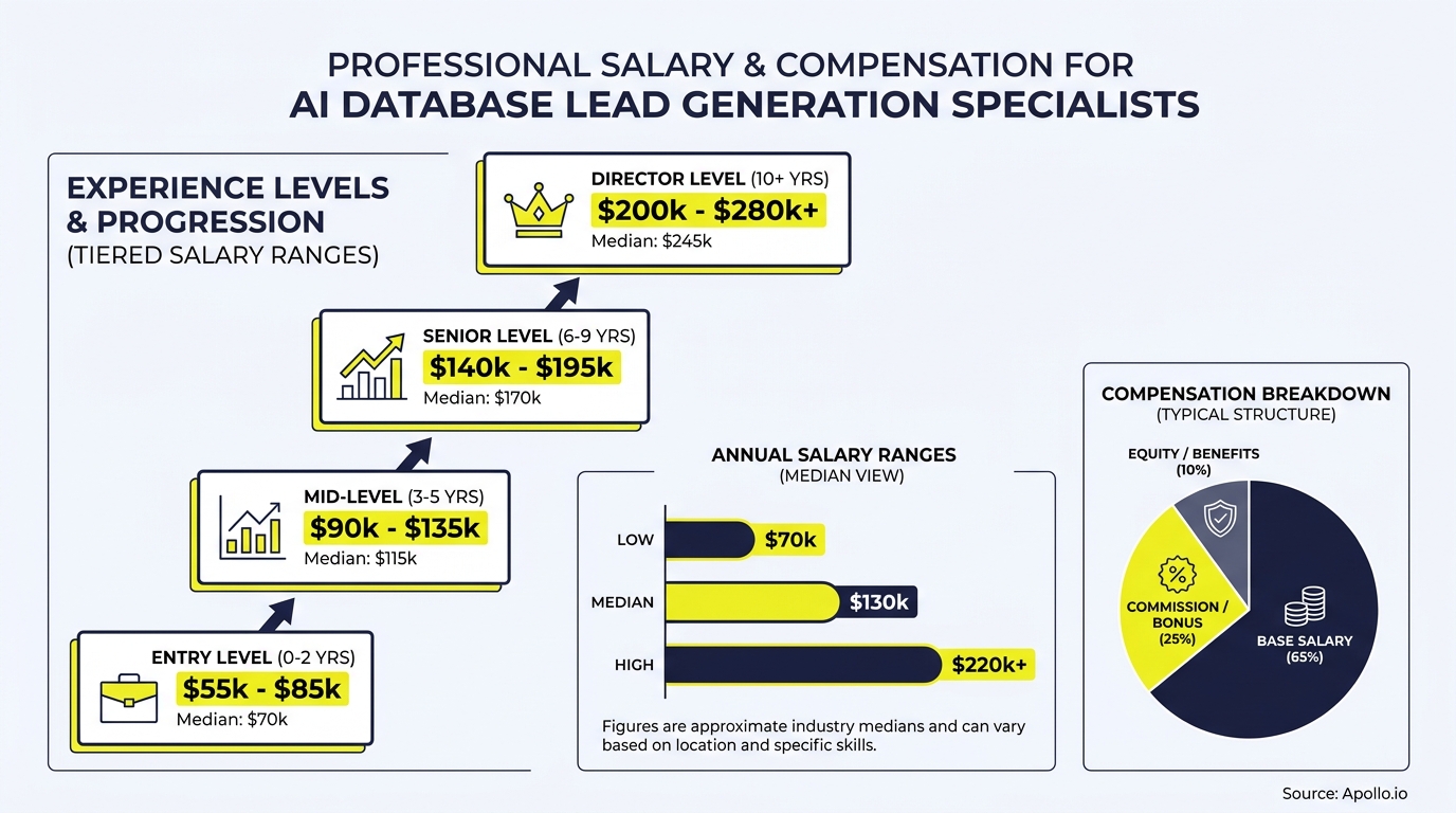 Professional salary and compensation charts for AI database lead generation specialists.