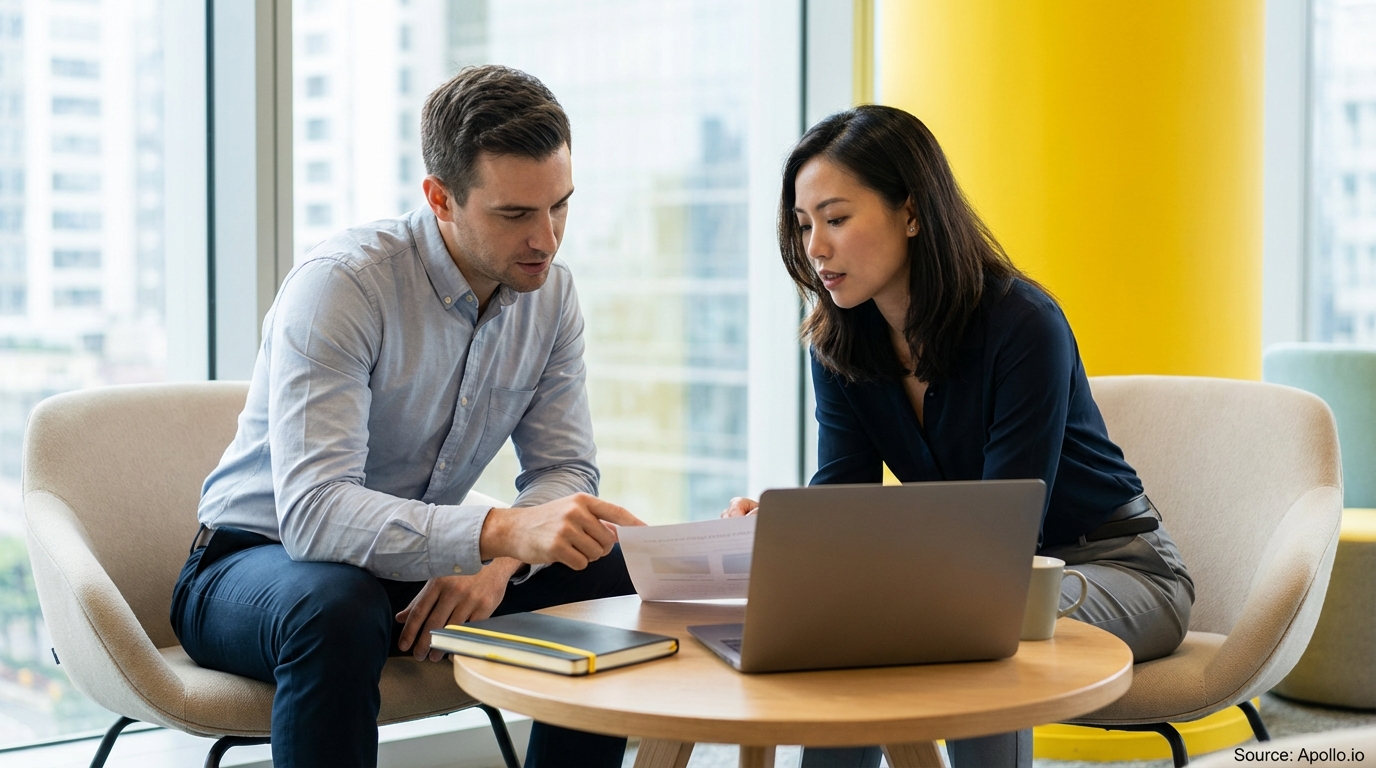 Small team having a casual discussion in a modern office lounge