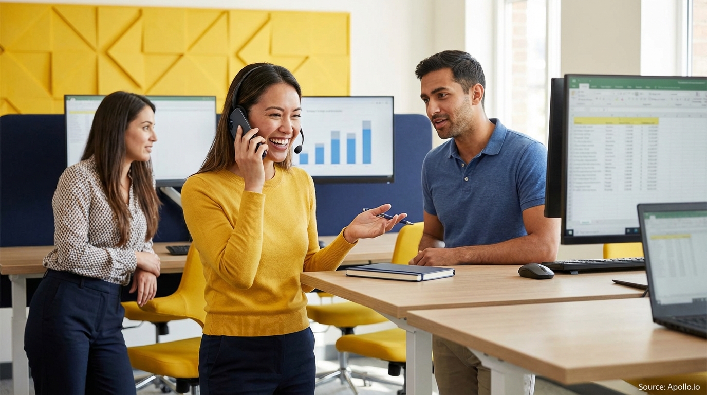 Sales development rep on a call wearing a professional headset planning outreach campaigns