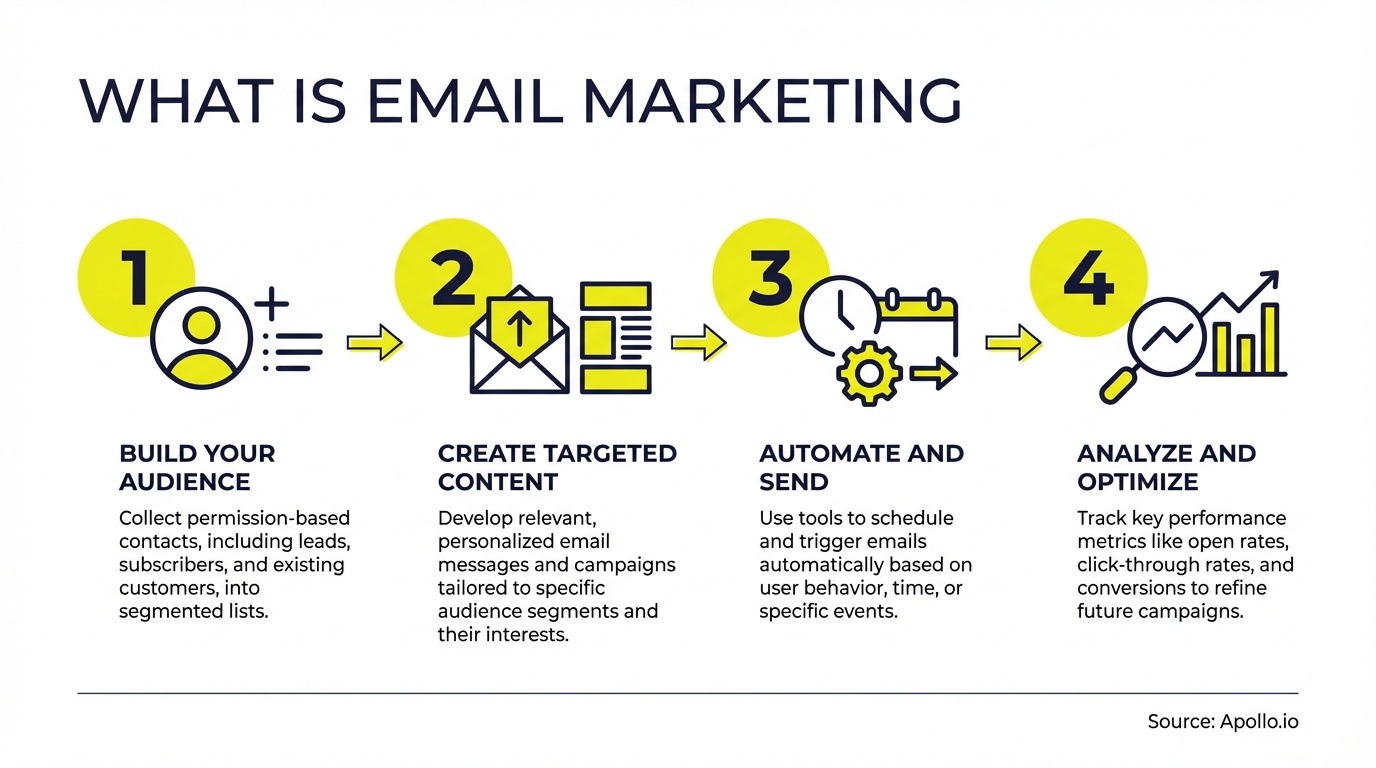 what is email marketing infographic — key steps and actionable takeaways