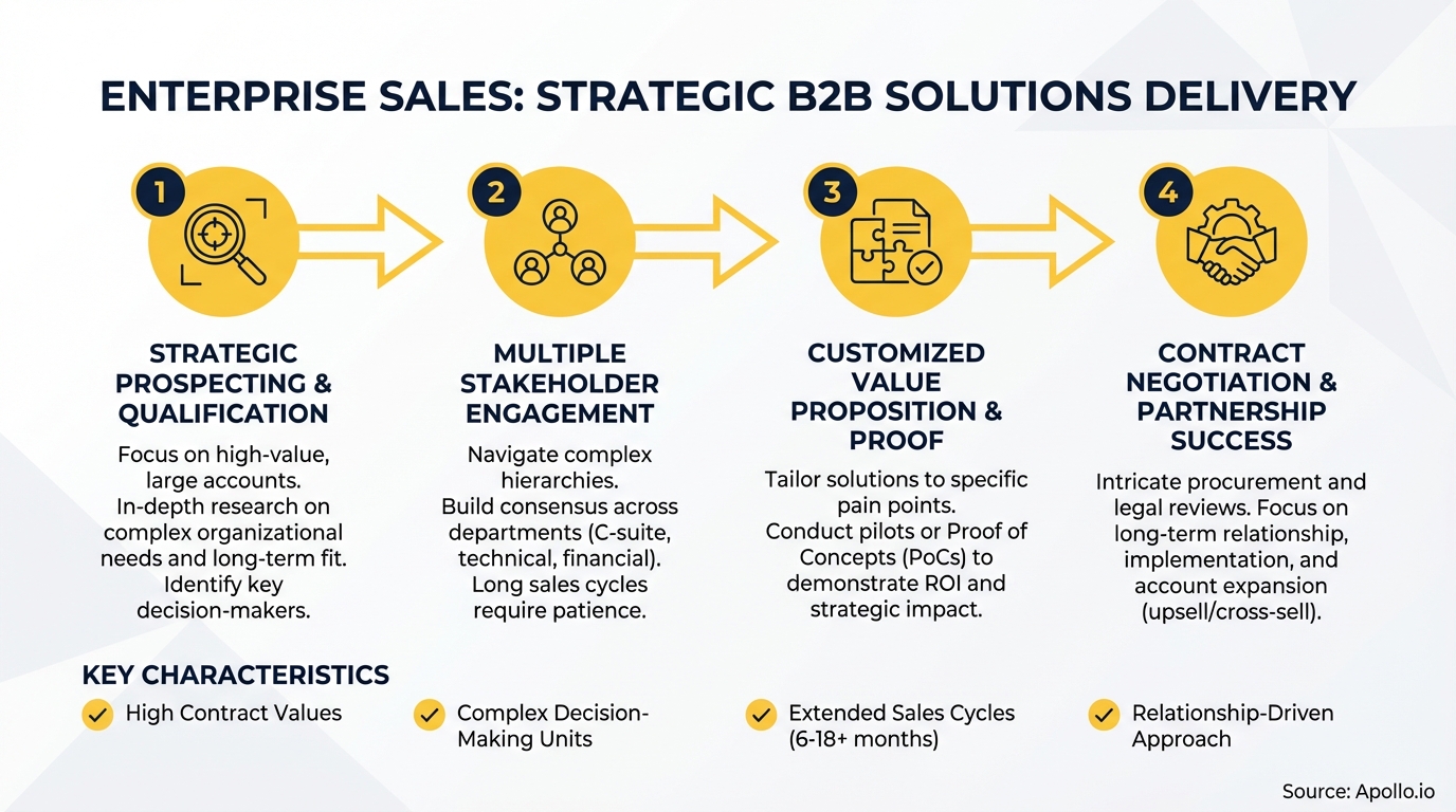 Infographic summarizing key sales strategy with actionable steps