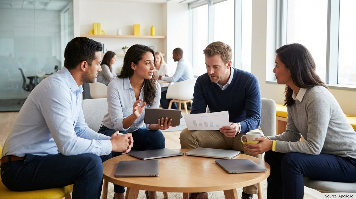 Professional reviewing business reports at a clean modern desk