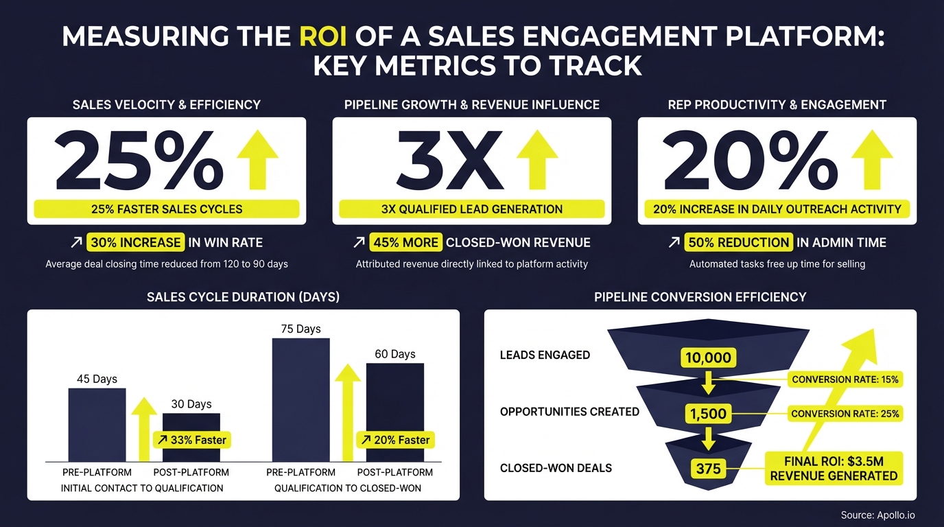 Infographic showing sales metrics, sales cycle duration bar chart, and pipeline conversion funnel with numerical data.