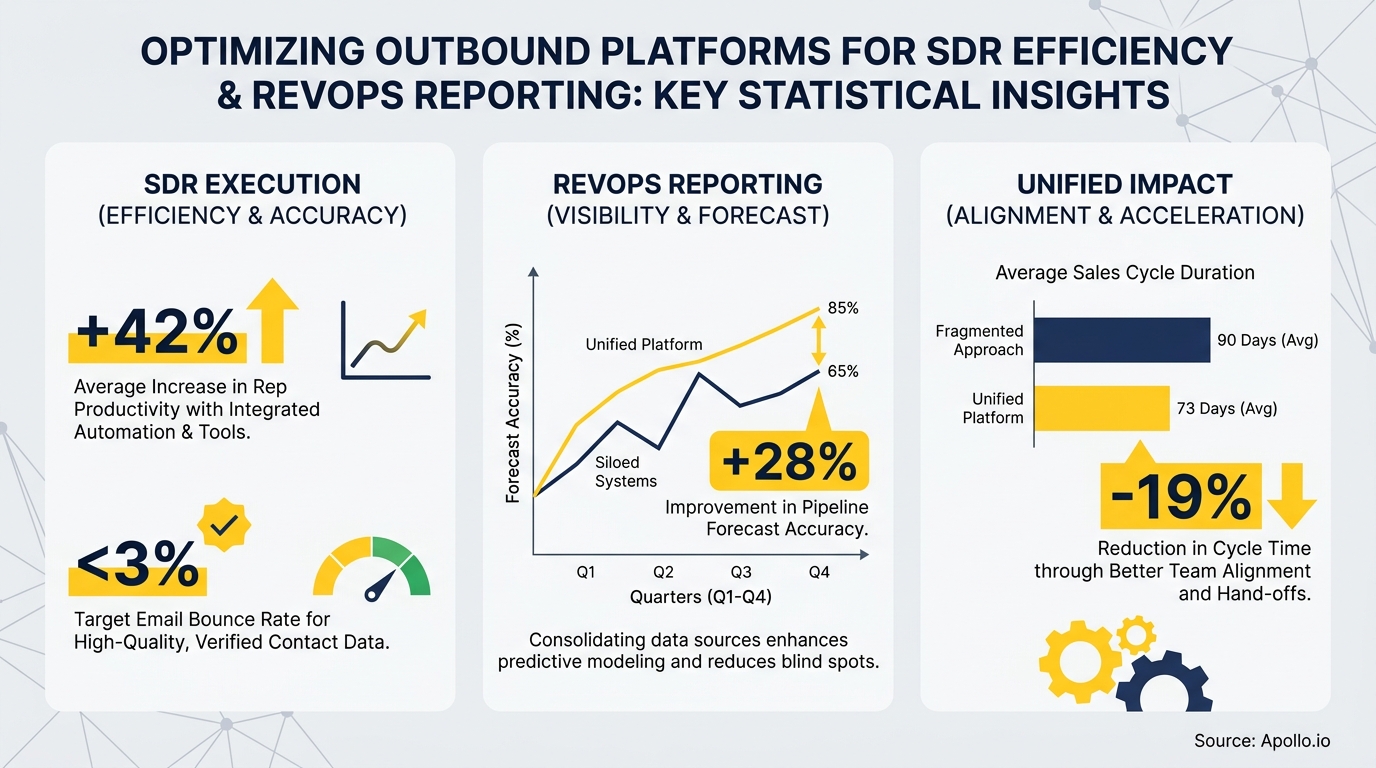 Infographic presents key statistical insights on optimizing outbound platforms for SDR execution and RevOps reporting.