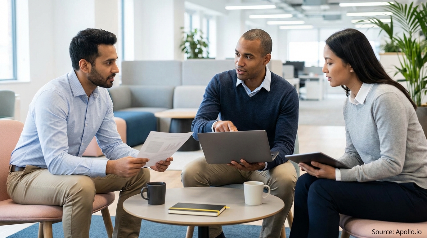Professional reviewing business reports at a clean modern desk