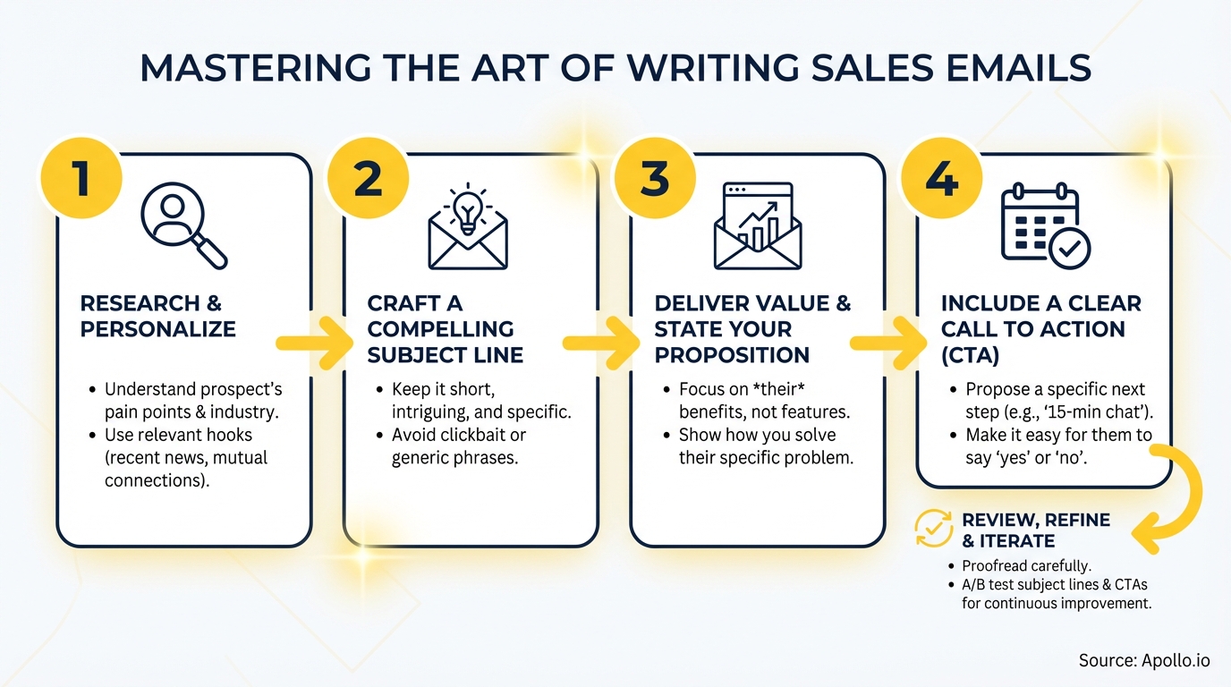 Infographic summarizing key sales strategy with actionable steps